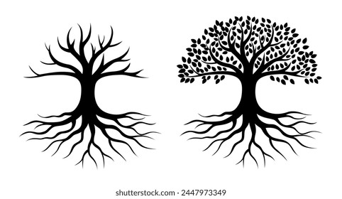 Black tree with root, live icon, tree logo