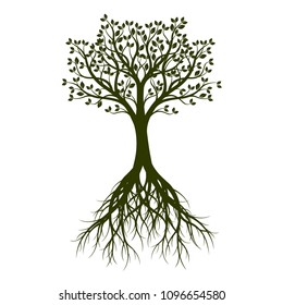 Black Tree with Root. Vector Illustration.. Plant in garden.