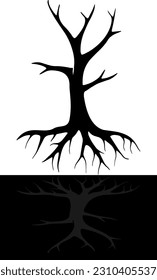 Black Tree and Roots Isolated on White Background. Vector Illustration.