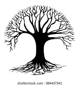 black tree with roots isolated white background vector