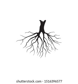 Black Tree Roots and plant element. Vector Illustration. Plant and Garden.