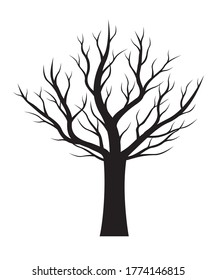 Árbol negro con raíces. Ilustración vectorial. Planta y jardín.