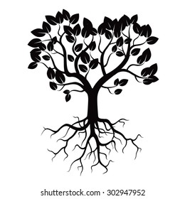Black Tree and Roots. Vector Illustration.
