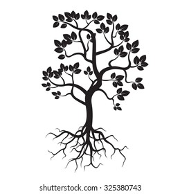 Black Tree and Roots. Vector Illustration.