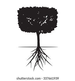 Black Tree and Roots. Vector Illustration.