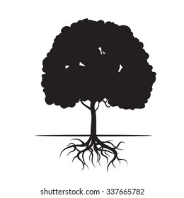 Black Tree and Roots. Vector Illustration.