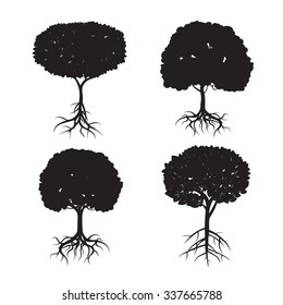 Black Tree and Roots. Vector Illustration.