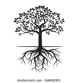 Black Tree and Roots. Vector Illustration.