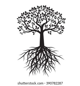 Black Tree and Roots. Vector Illustration.