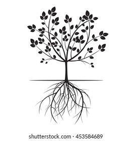 Black Tree and Roots. Vector Illustration.