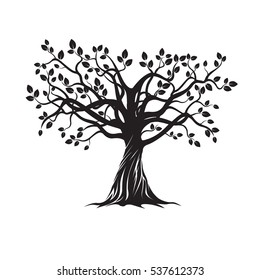 Black Tree and Roots. Vector Illustration.