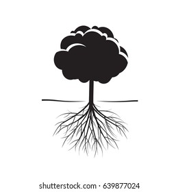 Black Tree and Roots. Vector Illustration.