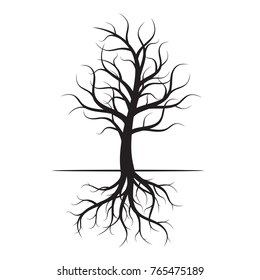 Black Tree and Roots. Vector Illustration.