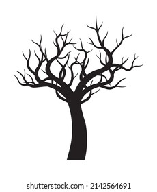 Black Tree with Roots. Vector outline Illustration.
