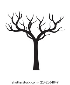 Black Tree with Roots. Vector outline Illustration.