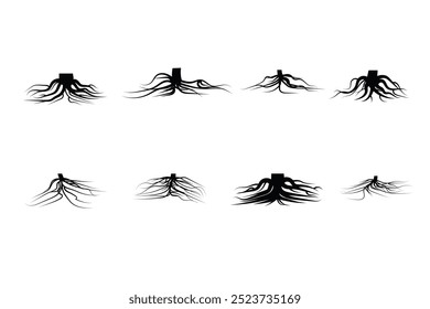 Black tree roots,tree roots silhouette,tree roots silhouette,tree roots icon and tree roots logo icon set  