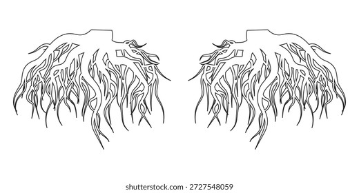 Raízes de árvore pretas,silhueta de raízes de árvore,silhueta de raízes de árvore,ícone de raízes de árvore e conjunto de ícones de logotipo de raízes de árvore. Ilustração vetorial. EPS 10.