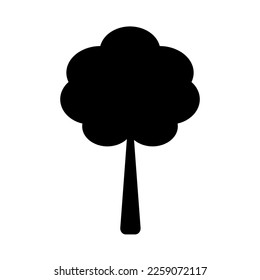 Black tree silhouette isolated in flat doodle style. Nature clipart. Outdoor landscape forest or park design element. Simple plant shape. Tree icon or logo template