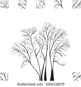 Black Tree Silhouette Isolated. Old Style Vector Ink Drawing or Sketch. Woodcut or Engraving Illustration