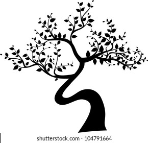 black tree silhouette isolated on white background, vector