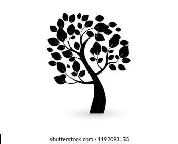 black tree silhouette isolated on white background, vector 