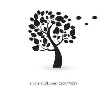 
black tree silhouette isolated on white background, vector 