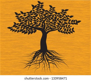 black tree silhouette isolated on background wood, vector