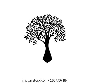 black tree silhouette isolated on white background, decorative tree vector.