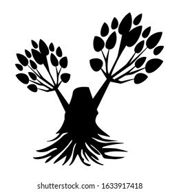 black tree silhouette isolated on white background, vector