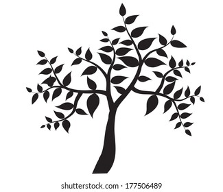 black tree silhouette isolated on white background, vector