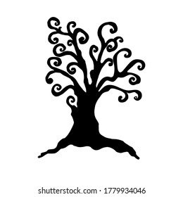 black tree silhouette isolated on white background,
  with squiggles, fancy to illustrate the theme of Halloween vector isolated illustration