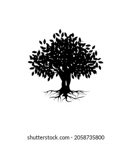 black tree silhouette isolated on white background, vector