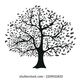 black tree silhouette isolated on white background