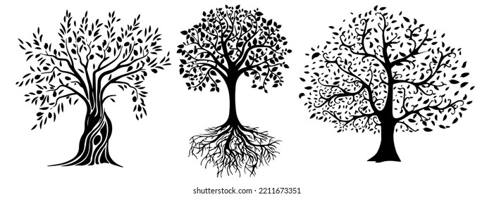 black tree silhouette isolated on white background