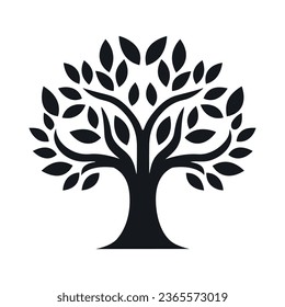 Black tree silhouette, black tree silhouette isolated on white background, vector