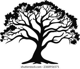Black tree silhouette isolated on white background, vector Illustrations