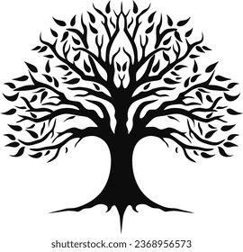 Black tree silhouette isolated on white background, vector Illustrations