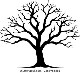 Black tree silhouette isolated on white background, vector