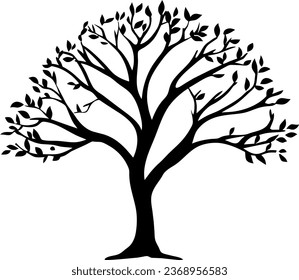 Black tree silhouette isolated on white background, vector