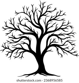 Black tree silhouette isolated on white background, vector