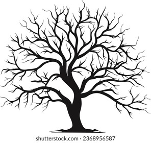 Silueta de árbol negro aislada sobre fondo blanco, vector