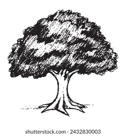 Black tree silhouette isolated on white background, vector.