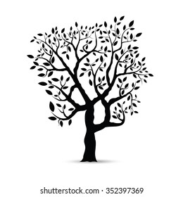 Black tree silhouette isolated on white background, vector Illustrations