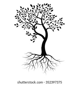 black tree silhouette isolated on white background, vector Illustrations