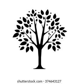 black tree silhouette isolated on white background, vector