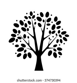 black tree silhouette isolated on white background, vector