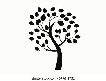 black tree silhouette isolated on white background, vector