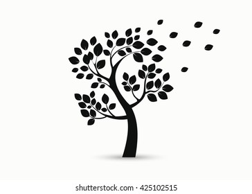 black tree silhouette isolated on white background, vector