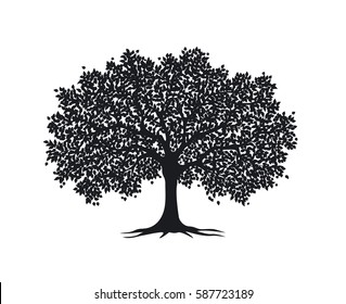 Black tree silhouette isolated vector illustration