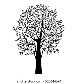 black tree, silhouette natural plant sign, isolated vector illustration on white